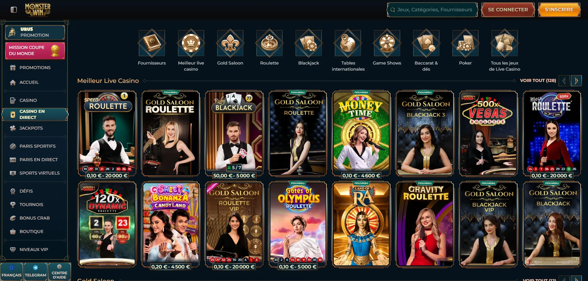 Casino live Monsterwin croupier dal vivo blackjack roulette