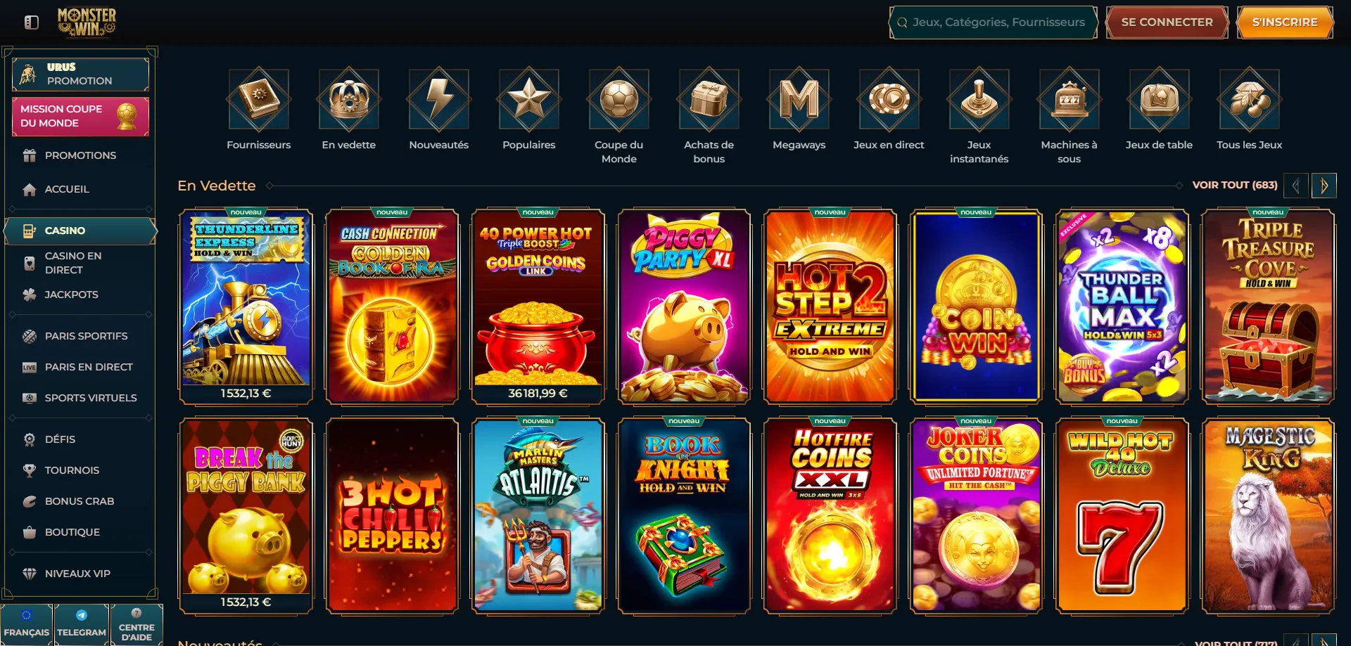 Slot machine online Monsterwin collezione giochi megaways jackpot